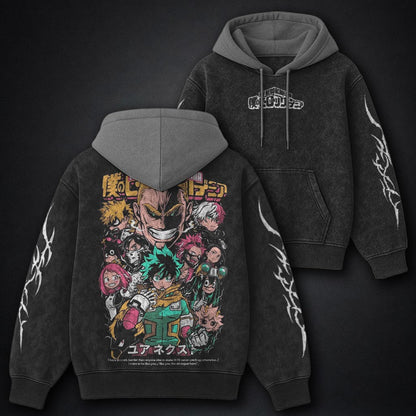 My Hero Academia Streetwear Black and Grey Washed Hoodie
