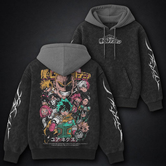 My Hero Academia Streetwear Black and Grey Washed Hoodie