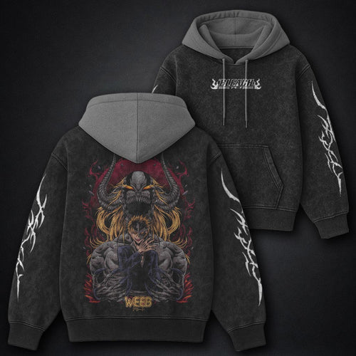 Bleach Heavyweight Black and Grey Washed Hoodie
