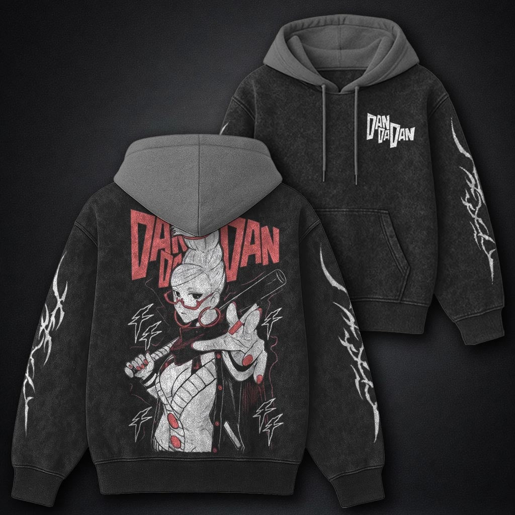 Dandadan Heavyweight Black and Grey Washed Hoodie