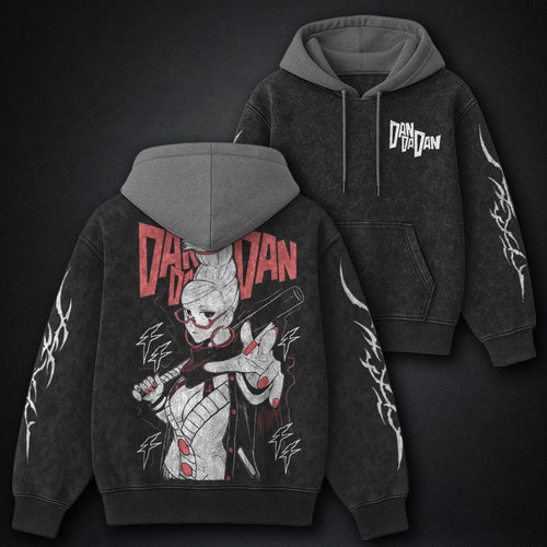 Dandadan Heavyweight Black and Grey Washed Hoodie