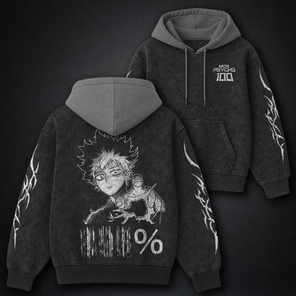 Mob Psycho 100 Signature Black and Grey Washed Hoodie