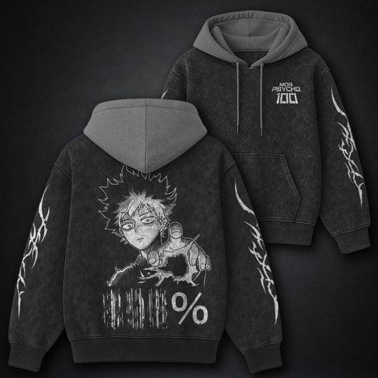 Mob Psycho 100 Signature Black and Grey Washed Hoodie