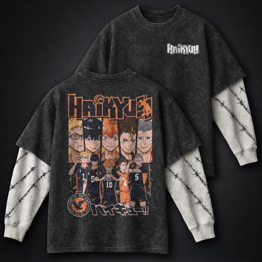 Haikyuu Lightweight Washed Double Sleeves T-Shirt