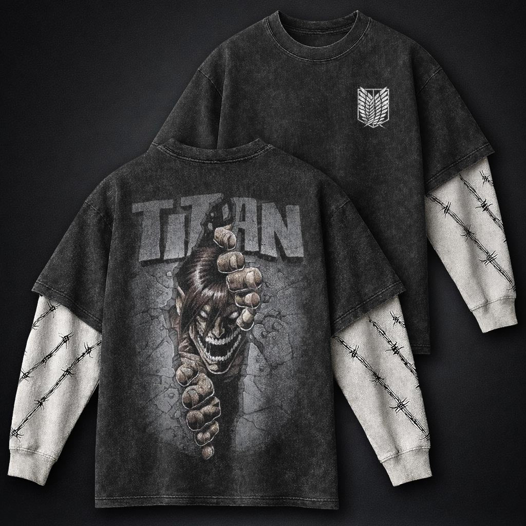 Attack on Titan Classic Washed Double Sleeves T-Shirt