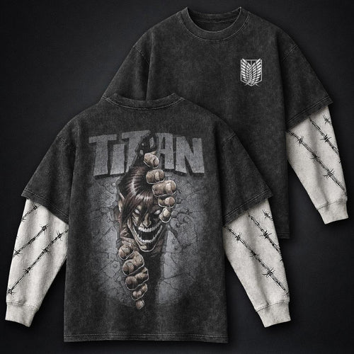 Attack on Titan Classic Washed Double Sleeves T-Shirt