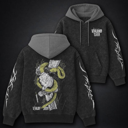 Vinland Saga Classic Black and Grey Washed Hoodie
