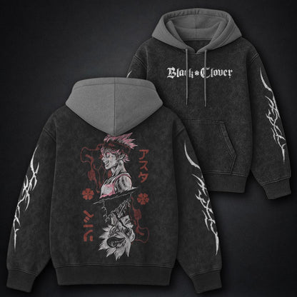 Black Clover Oversized Black and Grey Washed Hoodie