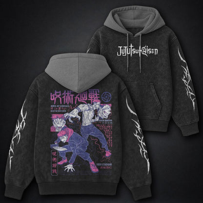 Jujutsu Kaisen Washed Black and Grey Washed Hoodie