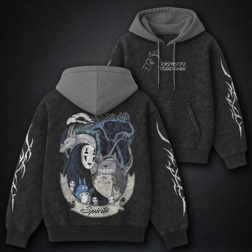 Ghibli Lightweight Black and Grey Washed Hoodie