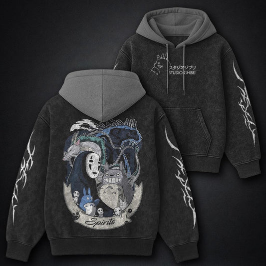 Ghibli Lightweight Black and Grey Washed Hoodie