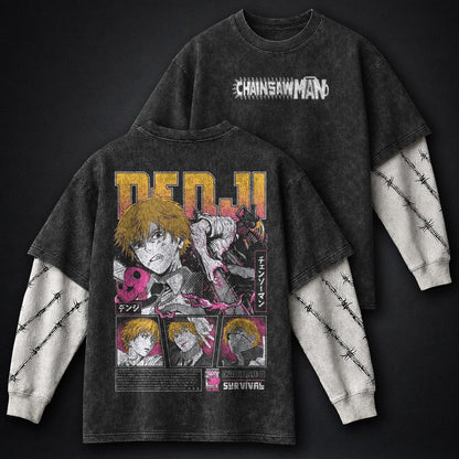 Chainsaw Man Lightweight Washed Double Sleeves T-Shirt