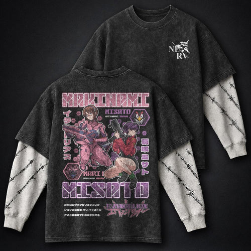 Neon Genesis Evangelion Vintage Washed Double Sleeves T-Shirt