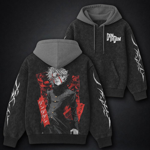 Dandadan Washed Black and Grey Washed Hoodie