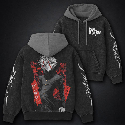 Dandadan Washed Black and Grey Washed Hoodie