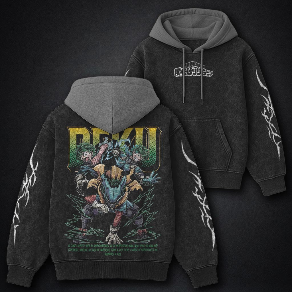 My Hero Academia Bold Black and Grey Washed Hoodie