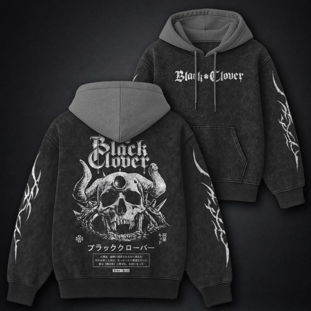 Black Clover Graphic Black and Grey Washed Hoodie