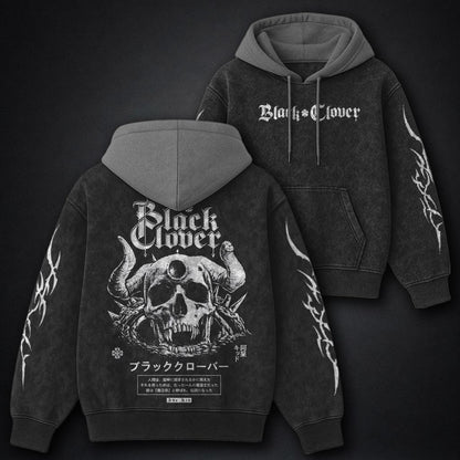 Black Clover Graphic Black and Grey Washed Hoodie