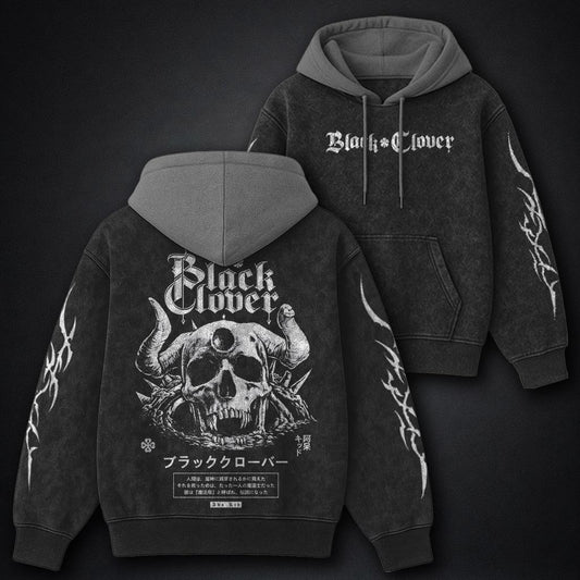 Black Clover Graphic Black and Grey Washed Hoodie