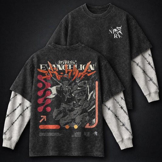 Neon Genesis Evangelion Minimal Washed Double Sleeves T-Shirt
