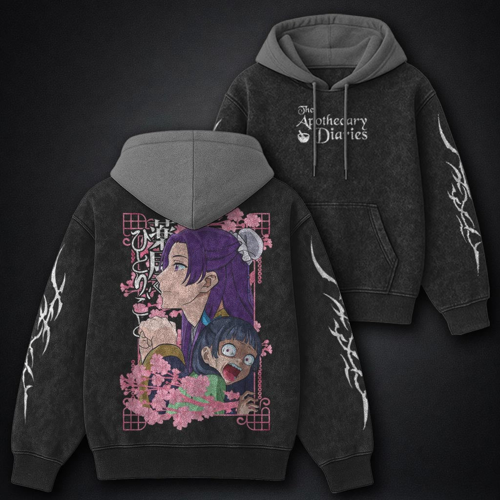 Apothecary Diaries Vintage Black and Grey Washed Hoodie