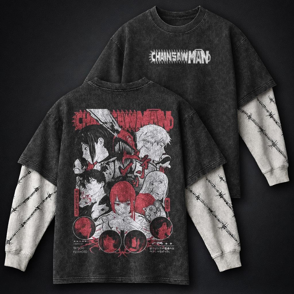 Chainsaw Man Relaxed Washed Double Sleeves T-Shirt
