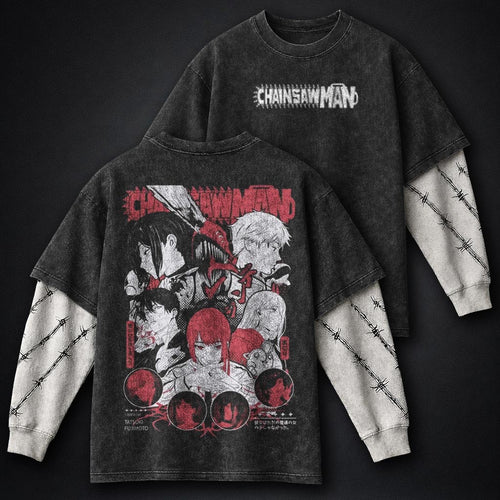 Chainsaw Man Relaxed Washed Double Sleeves T-Shirt