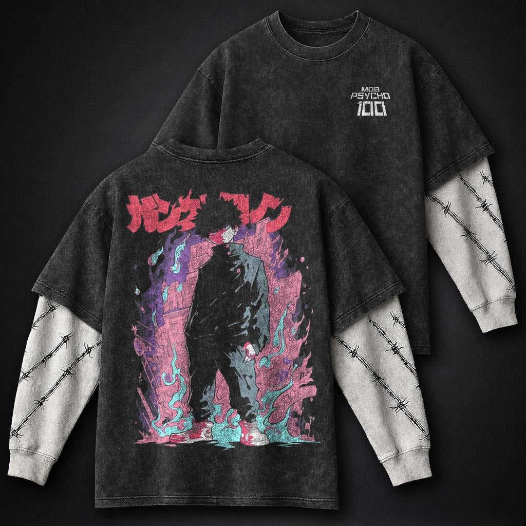 Mob Psycho 100 Heavyweight Washed Double Sleeves T-Shirt