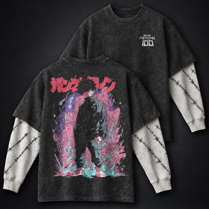 Mob Psycho 100 Heavyweight Washed Double Sleeves T-Shirt