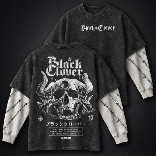 Black Clover Graphic Washed Double Sleeves T-Shirt