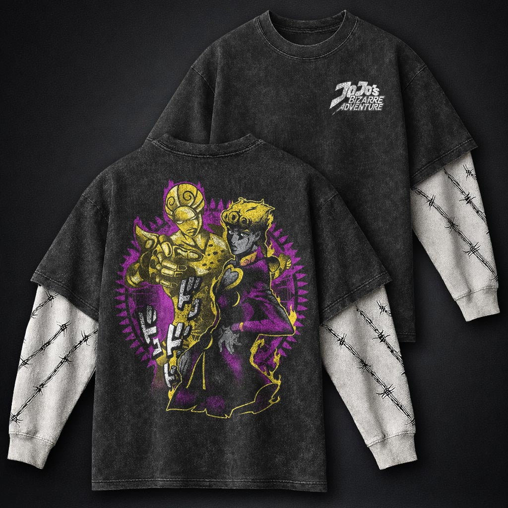 JoJo Distressed Washed Double Sleeves T-Shirt