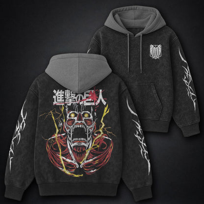 Attack on Titan Luxe Black and Grey Washed Hoodie