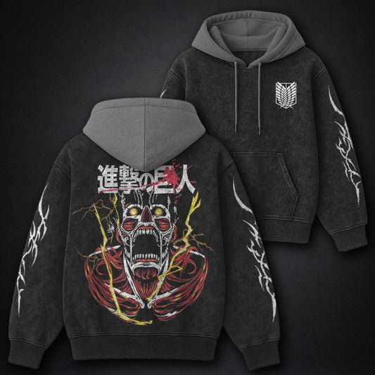 Attack on Titan Luxe Black and Grey Washed Hoodie