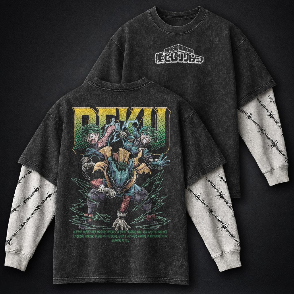 My Hero Academia Streetwear Washed Double Sleeves T-Shirt