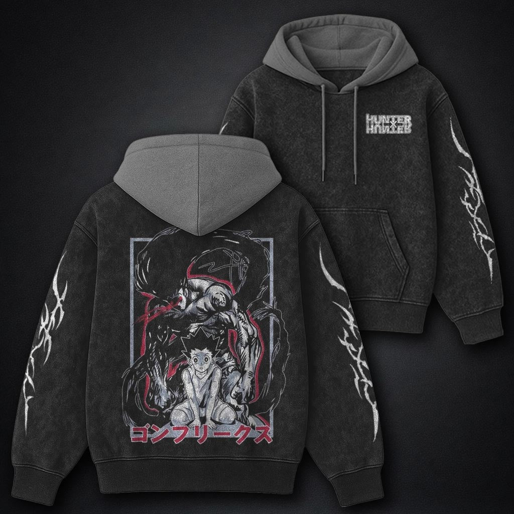 Hunter x Hunter Heavyweight Black and Grey Washed Hoodie