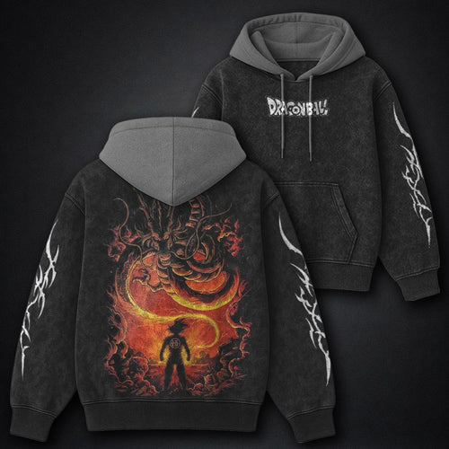 Dragon Ball Oversized Black and Grey Washed Hoodie