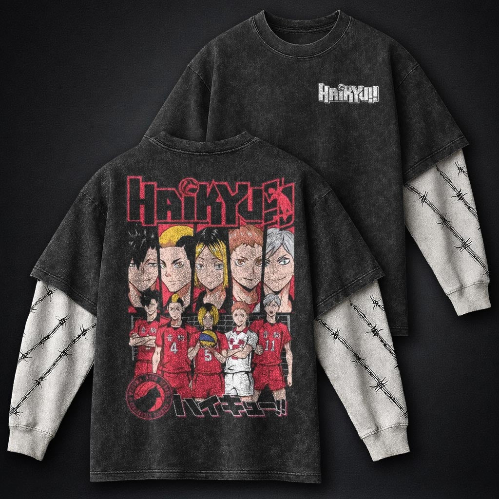 Haikyuu Bold Washed Double Sleeves T-Shirt