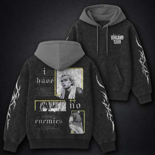 Vinland Saga Minimal Black and Grey Washed Hoodie