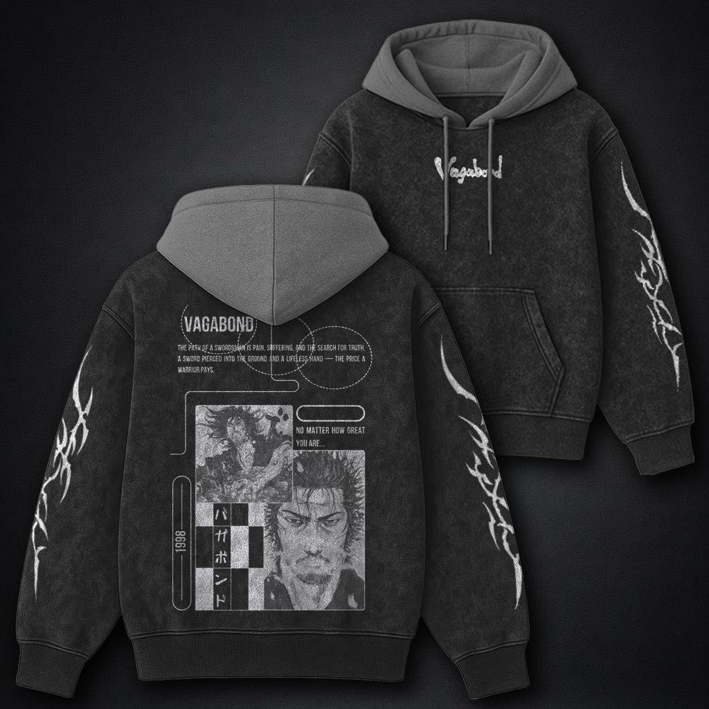 Vagabond Graphic Black and Grey Washed Hoodie