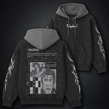 Vagabond Graphic Black and Grey Washed Hoodie