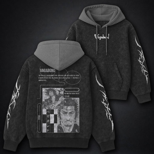 Vagabond Graphic Black and Grey Washed Hoodie