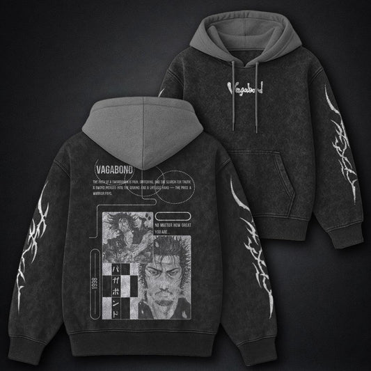 Vagabond Graphic Black and Grey Washed Hoodie
