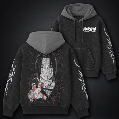 Naruto Classic Black and Grey Washed Hoodie