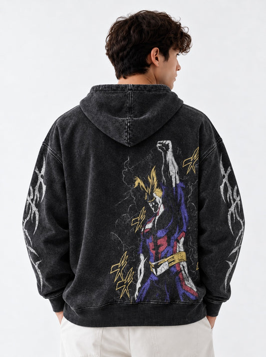 My Hero Academia Urban Washed Hoodie on model, back view