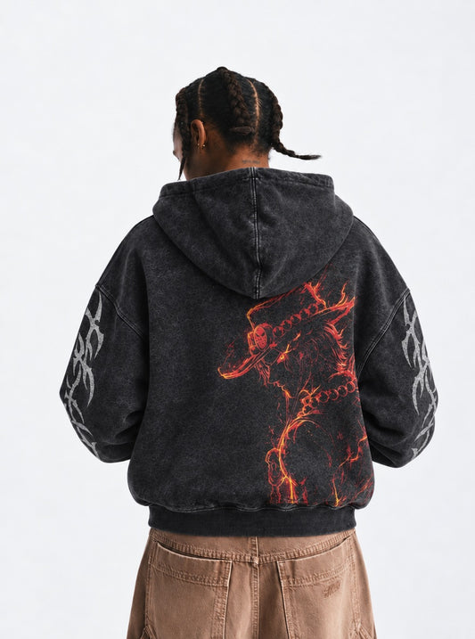 One Piece Classic Washed Hoodie on model, back view
