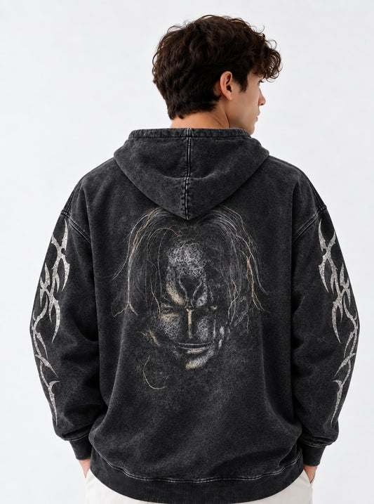 One Piece Lightweight Washed Hoodie on model, back view