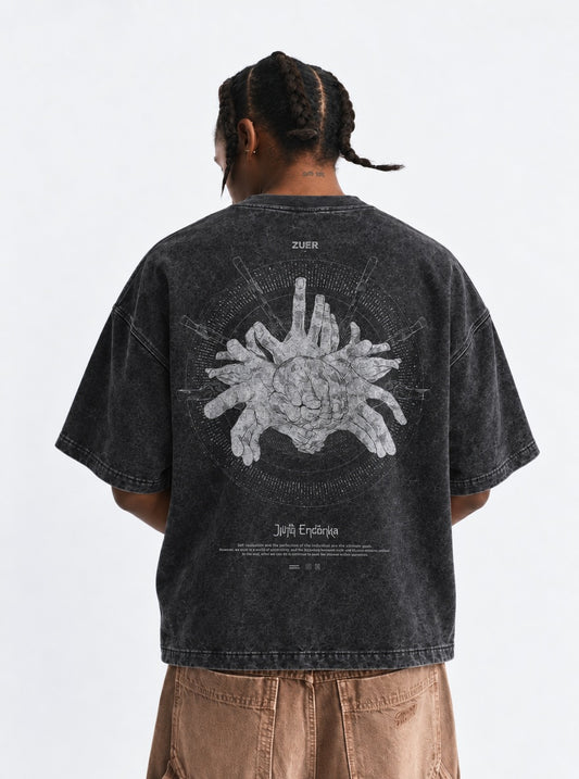 Jujutsu Kaisen Washed Washed T-Shirt on model, back view