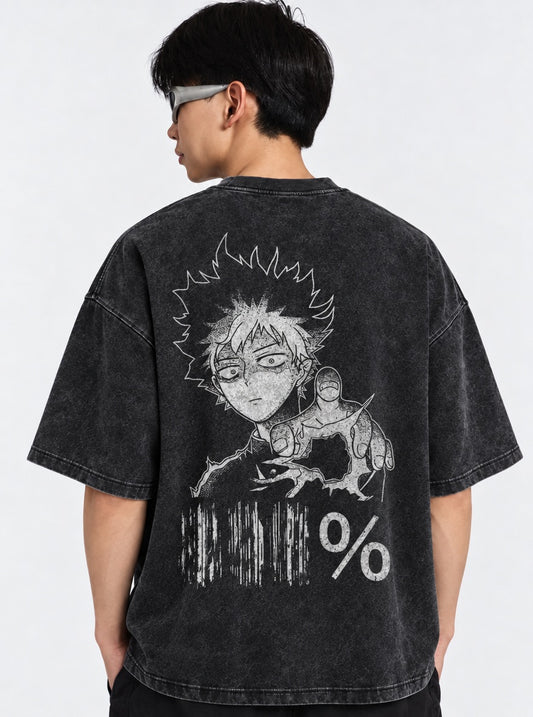 Mob Psycho 100 Bold Washed T-Shirt on model, back view