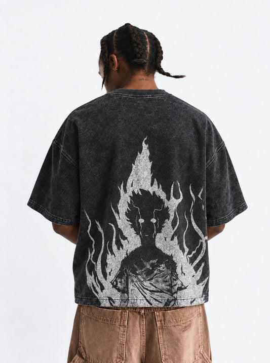 Mob Psycho 100 Heavyweight Washed T-Shirt on model, back view