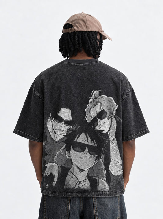 One Piece Faded Washed T-Shirt on model, back view
